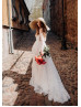Ivory Eyelash Lace Keyhole Back Lovely Wedding Dress
